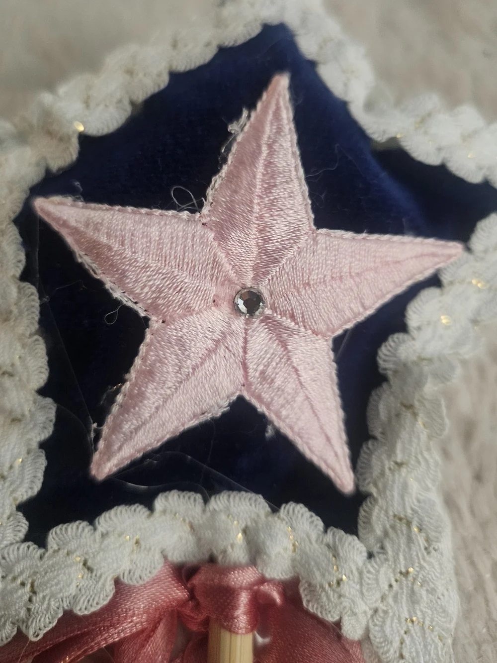 Decorative Star Pillow Wand with Gold Embroidery and Crystal Accent - Navy Blue